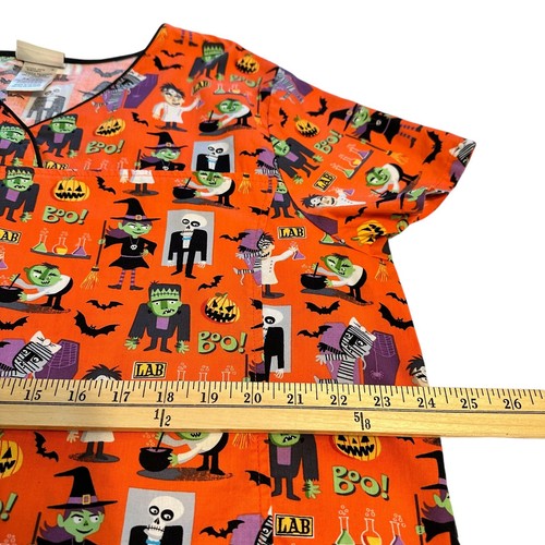 Scrubstar Women's Halloween Theme Orange Scrubs Top Size 2XL Pockets Medical - Picture 9 of 17