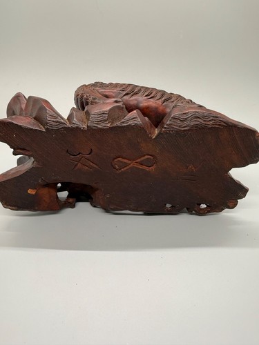 VINTAGE CHINESE FOO DOGS Wooden Wood LION HAND CARVED Sculpture Signed - Picture 2 of 24
