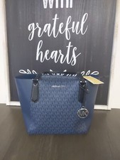 MICHAEL KORS Kimberly Navy Multi Leather Small Bonded Tote Bag