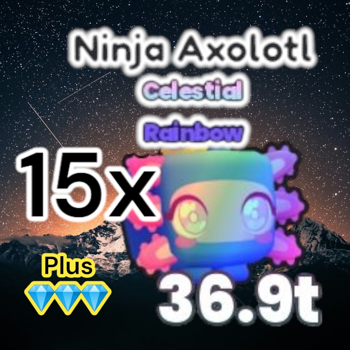 Pet Simulator 99. 15x Rainbow Ninja Axolotl + 3M Diamonds