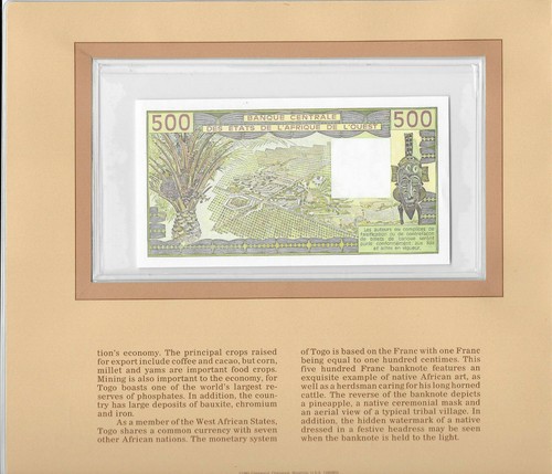 RARE signature 15 1981 West African States Togo 500 Francs UNC P 806Tc S.9 - Picture 2 of 2