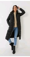 Fatface Harley Long Puffer Coat Black Uk Size 16 Vgc