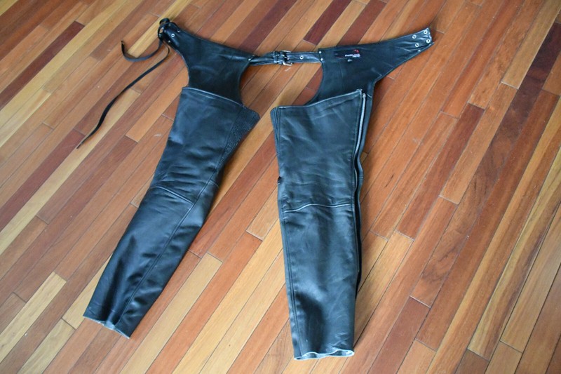 Redline Mens Genuine Skin Leather Motorcycle Chaps Size L Black