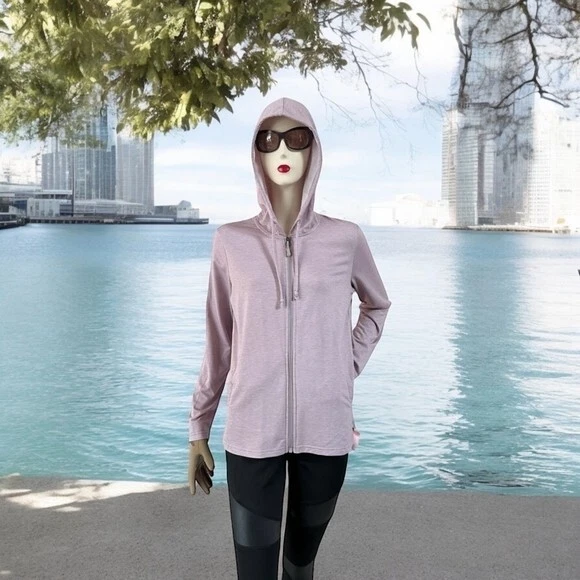 Moletom com capuz feminino 32 graus poeira rosa jumper suéter com capuz zíper frontal - Imagem 2 de 4