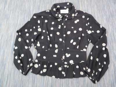 ba&sh Paris Bluse Gr. 1 UK 8 gepunktet schwarz weiß Schößchen Langarm Oberteil
