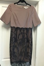 NWT LK Bennett Beige Lace Black Sheath Knee Short Sleeves Dress US Sz 6 UK10