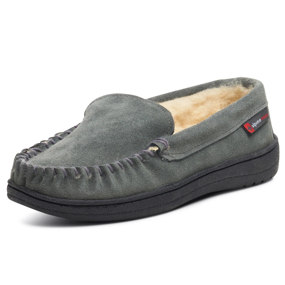 Alpine Swiss Mens Moccasin Slippers Genuine Suede House Shoe Memory Foam Insole - Image 4 of 4