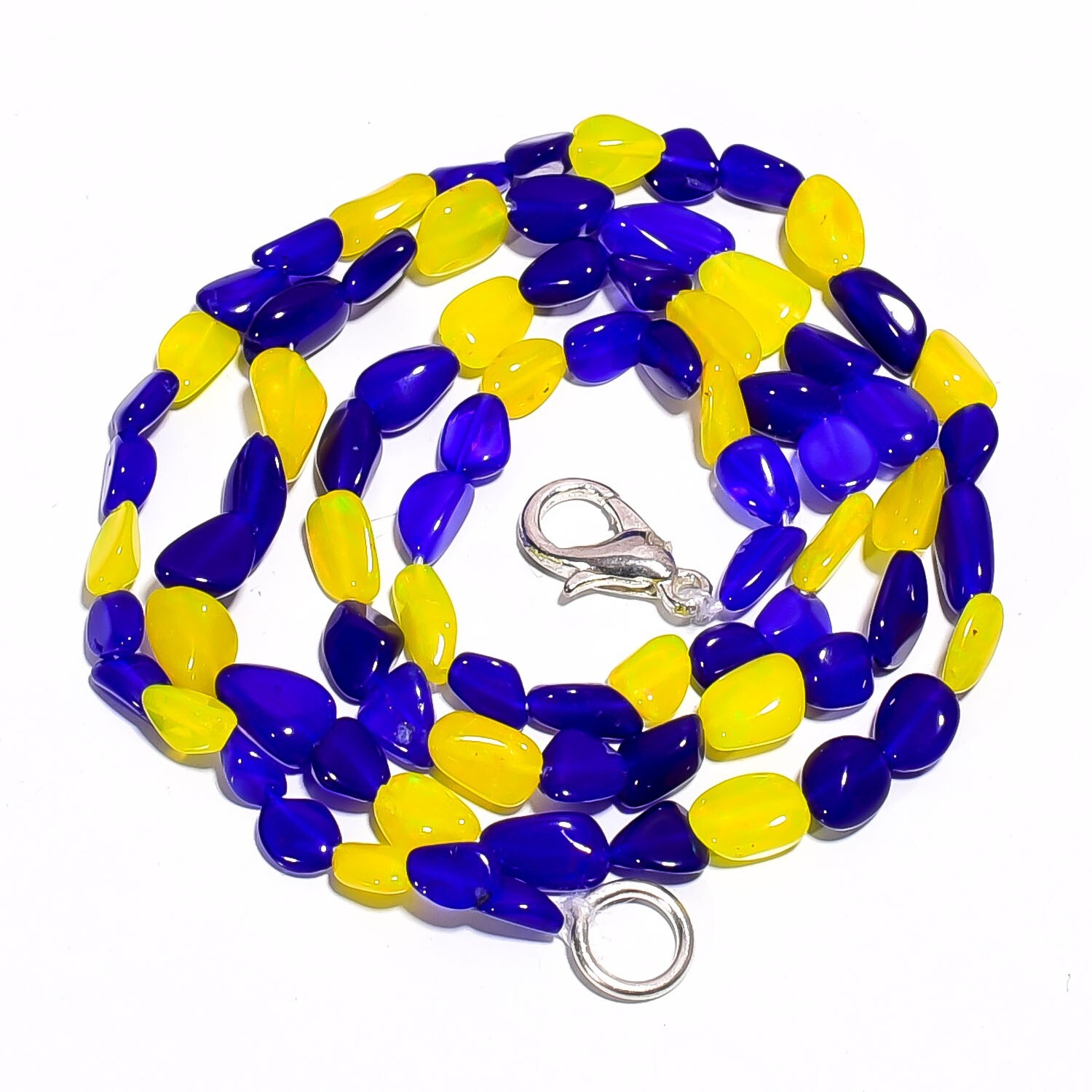 25.95 Ct. Natural Multi Ethiopian Opal Tumbled Smooth Beads Necklace 16