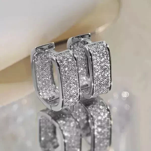 2Ct Round Moissanite Huggie Hoop Earrings in 925 Sterling Silver  