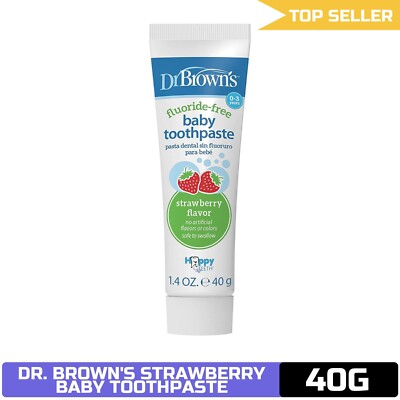 Dr. Brown's Fluoride-Free Strawberry Baby Toothpaste, 1.4oz, Oral Care for 0-3 y