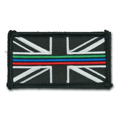 Dreifach dünn blau grün rote Linie Rettungsdienst Union Jack Patch Abzeichen Klettverschluss 