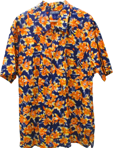 Structure Hawaiian Shirt, S/S, XL, Blue w/Orange & White Flowers