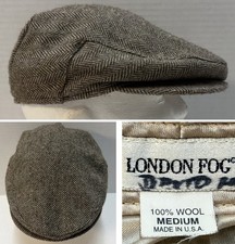 Vintage 70s USA Made London Fog Brown 100% Wool Herringbone Flat Cap Newsboy EUC