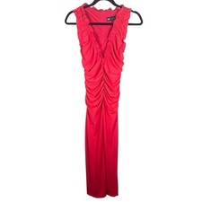 Zara Womens Red Ruched Ruffle V-Neck Sleeveless Bodycon Midi Dress Medium