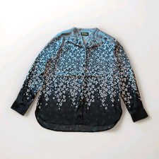 Vintage Bob Mackie Wearable Art Button Up Blouse Black Gray Size M Floral