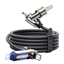 MAGIC JOHN 240W 4 in 1 USB C Cable, 6.6FT USB Cable with Breathing Light, Fas