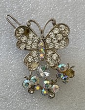 VTG Silver Tone Rhinestone Butterfly Hair Barrette Clip Missing Stones W/Flaws