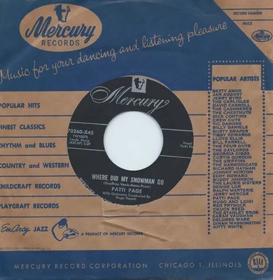 Patti Page Changing Partners / Where Did My Snowman Go Vinyl Single 7inch