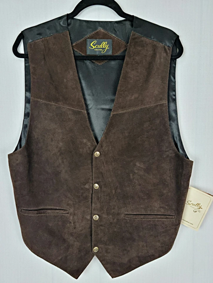 Scully's Suede Vest Men's Large Western Snap Button Leather Waistcoat Brown NWT - Image 2 of 4