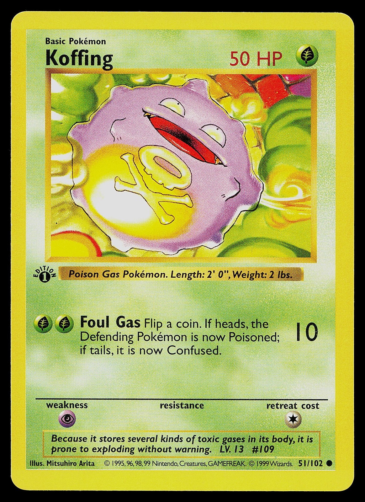 Pokemon Card - Koffing 1st Edition Base Set Shadowless 51/102