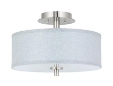 Ceiling Light Semi Flush 14" Drum 3-Light Grey Fabric Shade Brushed Nickel