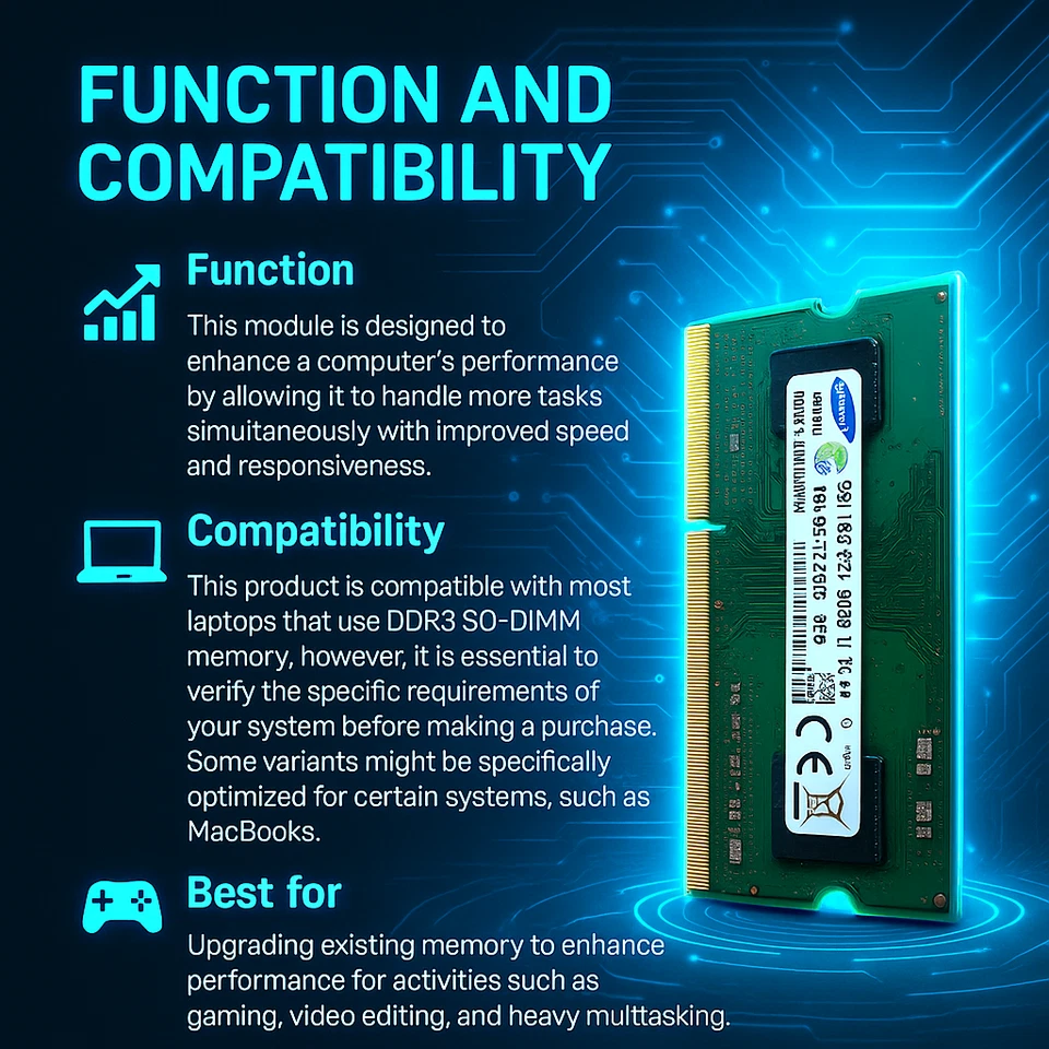 SAMSUNG 4GB DDR3 SO-DIMM Laptop Memory RAM PC3-12800S 1600MHz CL11 (Non-ECC) - Image 3 of 4