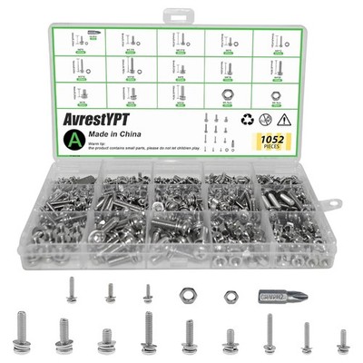 M2/2.5/3/4/5/6 Pan head phillips Screws Bolts Nuts&Washers Assortment Kit 6-30mm