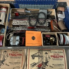 RARE 1927 1938 AC Gilbert Erector set No 7 - Metel Box Working Motor Parts Lot