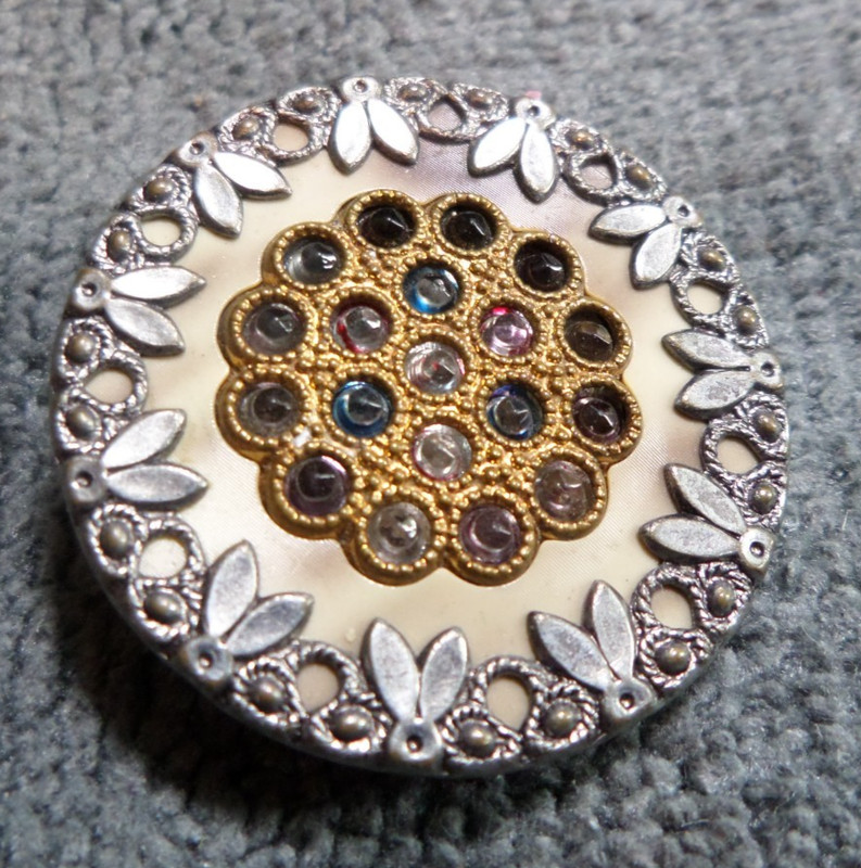 Vintage Antique Victorian Metal & Celluloid Button FANCY Design