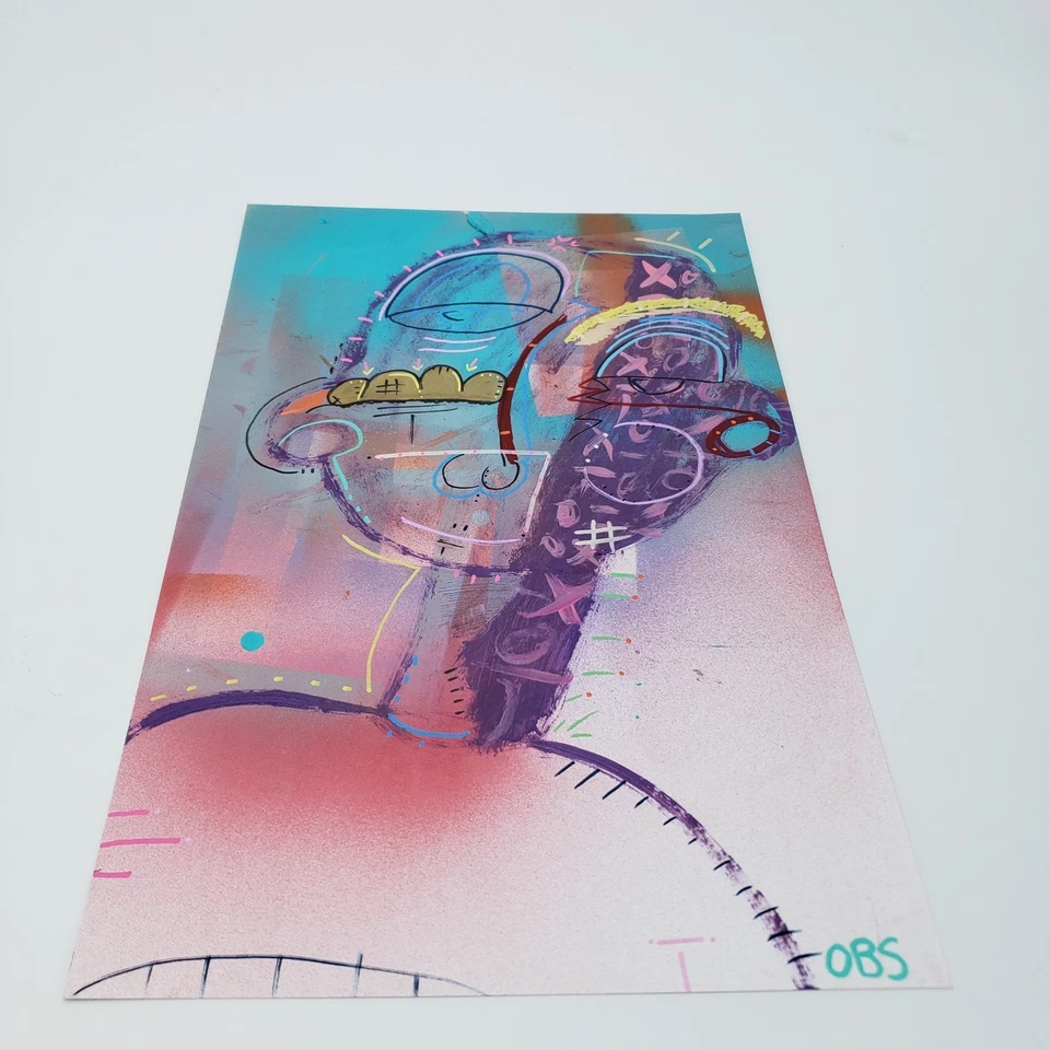 Pintura Abstracta Moderna Pop Street Outsider Brut Art Man 11" x 17" Foto 2 de 4