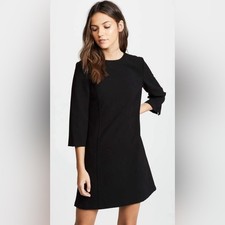 Alice + Olivia Black Shift Dress 3/4 Sleeve Crew Neck 4 Cocktail Party Business
