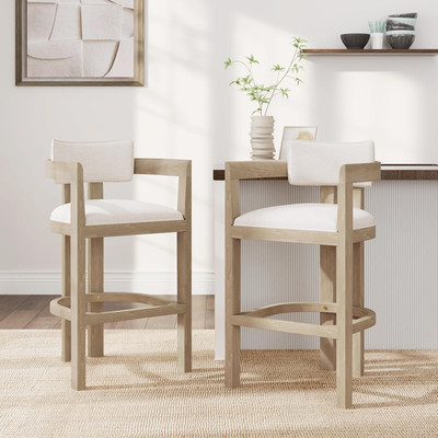 Falcon Bar Stools Set of 2, Fabric round Backrest Counter Height Barstool for Ki