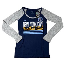 Adidas NYCFC New York City Football Club Womens Navy Raglan Long Sleeve Tee S