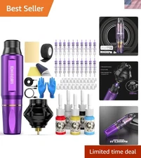 Wormhole Water-Resistant Tattoo Gun Kit - 20 Cartridge Needles & Practice Skin