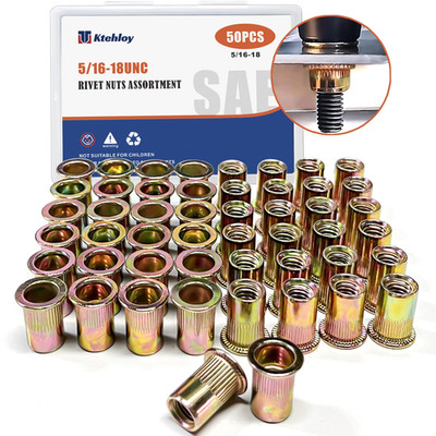 Rivet Nut,  50Pcs 5/16''-18UNC Carbon Steel Flat Head Rivnut Threaded Insert Nut,