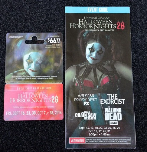 2016 Halloween Horror Nights 26 event map and plastic card.