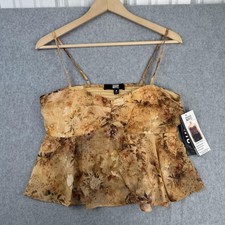 Madden NYC Top Womens Medium Brown Floral Cami Peplum Y2K Babydoll Fairy NEW