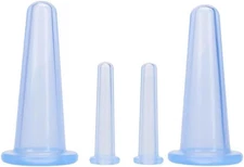 4-Pc Silicone Mini Facial Cupping Set Blue for Face Neck Back Eye Massage Safe U