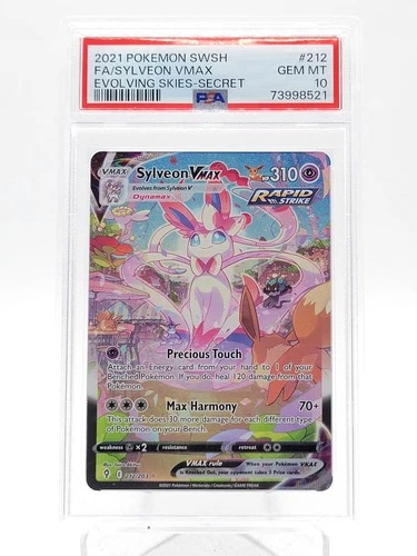 SYLVEON VMAX 2021 POKEMON EVOLVING SKIES SECRET RARE FA #212/203 PSA 10 Q0895