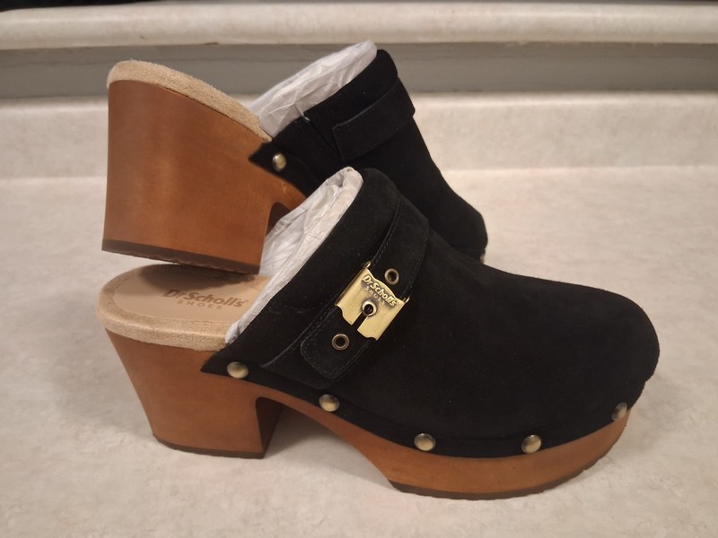 Dr. Scholl's Women's Black Leather Platform Studded Original Joy Clog