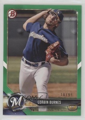 2018 Bowman Prospects Green 16/99 Corbin Burnes #BP132 fl4