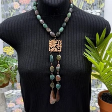 Adorned Crown Jewelry assemblage agate jasper copper y necklace