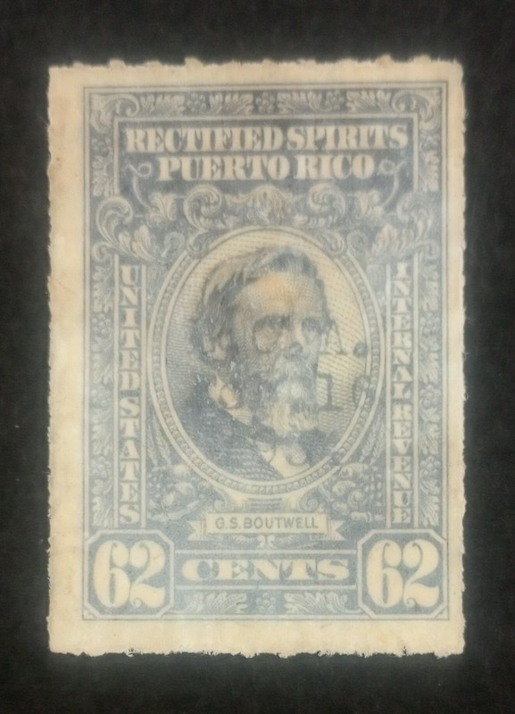 U.S. Puerto Rico 1942 Scott #PTRE47 Color Error 62 Cent Rectified Spirits...