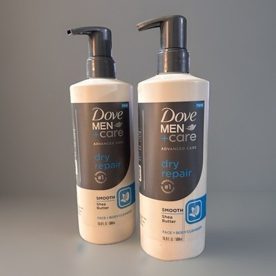 2PK - Dove Men Care Dry Repair Face + Body Cleanser Smooth Shea Butter 16.9oz X2