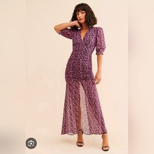 Saylor Blossom Ruched Maxi Dress V Neck Size M