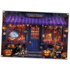 7x5ft Halloween Candy Shop Photography Backdrop Magic Witch Banner