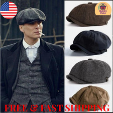 Newsboy Hat Flat Cap Driver Herringbone Tweed Plain Wool Baker Boy Classic Golf