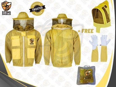 Beekeeping Jacket 3 Layer Mesh Ventilated Yellow Bee Protected Suit Gloves -3XL