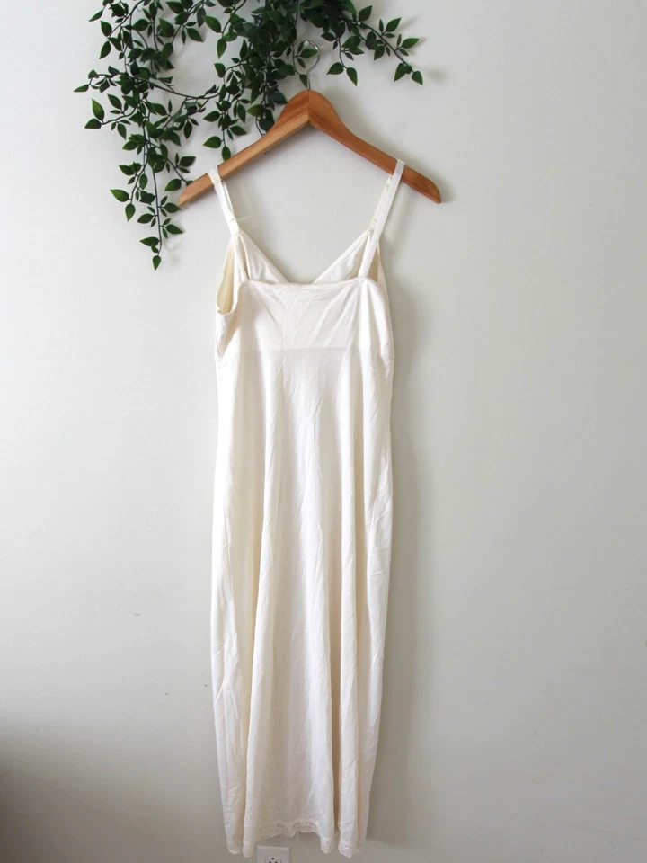 Vintage Women's Ivory White Slip Dress Lace Trim Long Sears Size Medium - Image 3 of 4