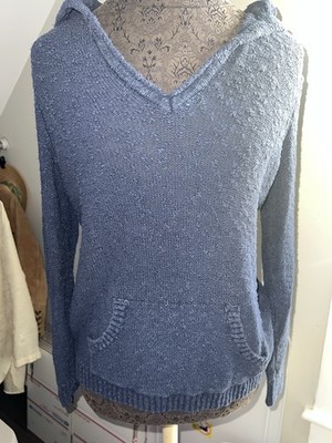 Llbean Women s Hooded Pullover Textured Blue Sweater Size S